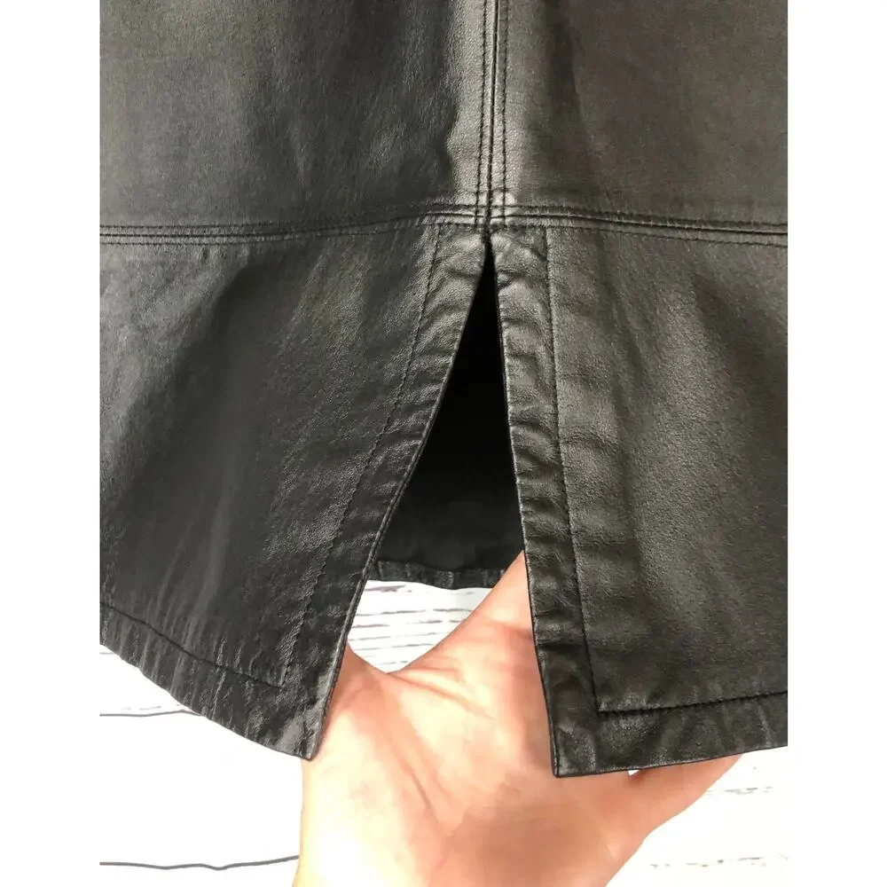 1990s Bronson Thomas Black Leather Pencil Skirt 4